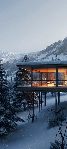 cozy architecture wallpaper — scenery, tree, snow, east asian architecture (free 4K phone download)