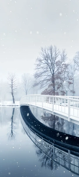 serene architecture wallpaper — bridge, tree, scenery, snow (free 4K phone download)