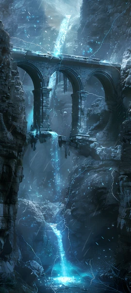 futuristic architecture wallpaper — scenery, pillar, water, ruins (free 4K phone download)
