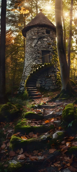 cozy architecture wallpaper — scenery, tree, stairs, nature (free 4K phone download)