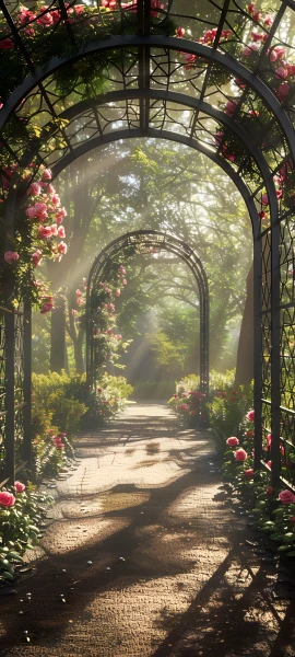 romantic architecture wallpaper — sunlight, scenery, flower, tree (free 4K phone download)