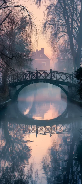 serene architecture wallpaper — scenery, reflection, tree, bridge (free 4K phone download)