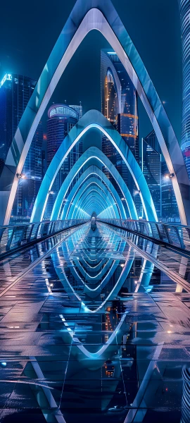 futuristic anime girl wallpaper — reflection, scenery, building (free 4K phone download)