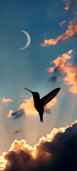 serene architecture wallpaper — sky, cloud, crescent moon, bird (free 4K phone download)