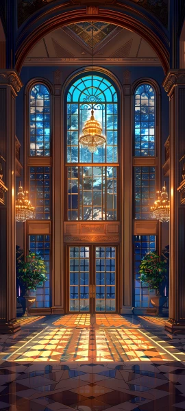 elegant architecture wallpaper — scenery, window, plant, stained glass (free 4K phone download)