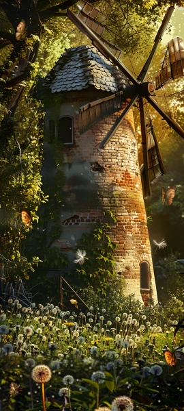 whimsical architecture wallpaper — scenery, tree, bug, window (free 4K phone download)