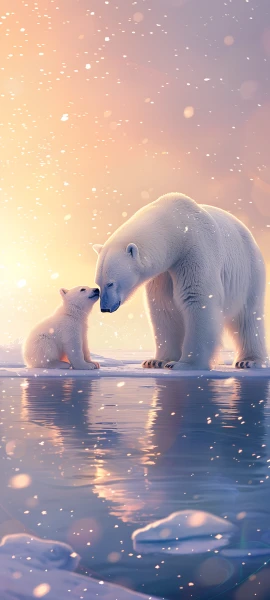 cute architecture wallpaper — polar bear, animal, snow, reflection (free 4K phone download)