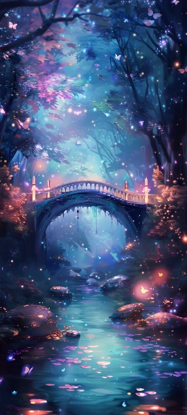 magical anime girl wallpaper — bridge, scenery, tree, butterfly (free 4K phone download)