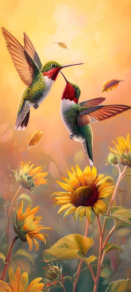 whimsical architecture wallpaper — flower, bird, animal focus, sunflower (free 4K phone download)
