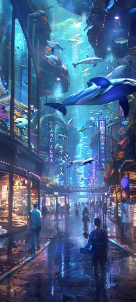 futuristic architecture wallpaper — fish, scenery, whale, aquarium (free 4K phone download)