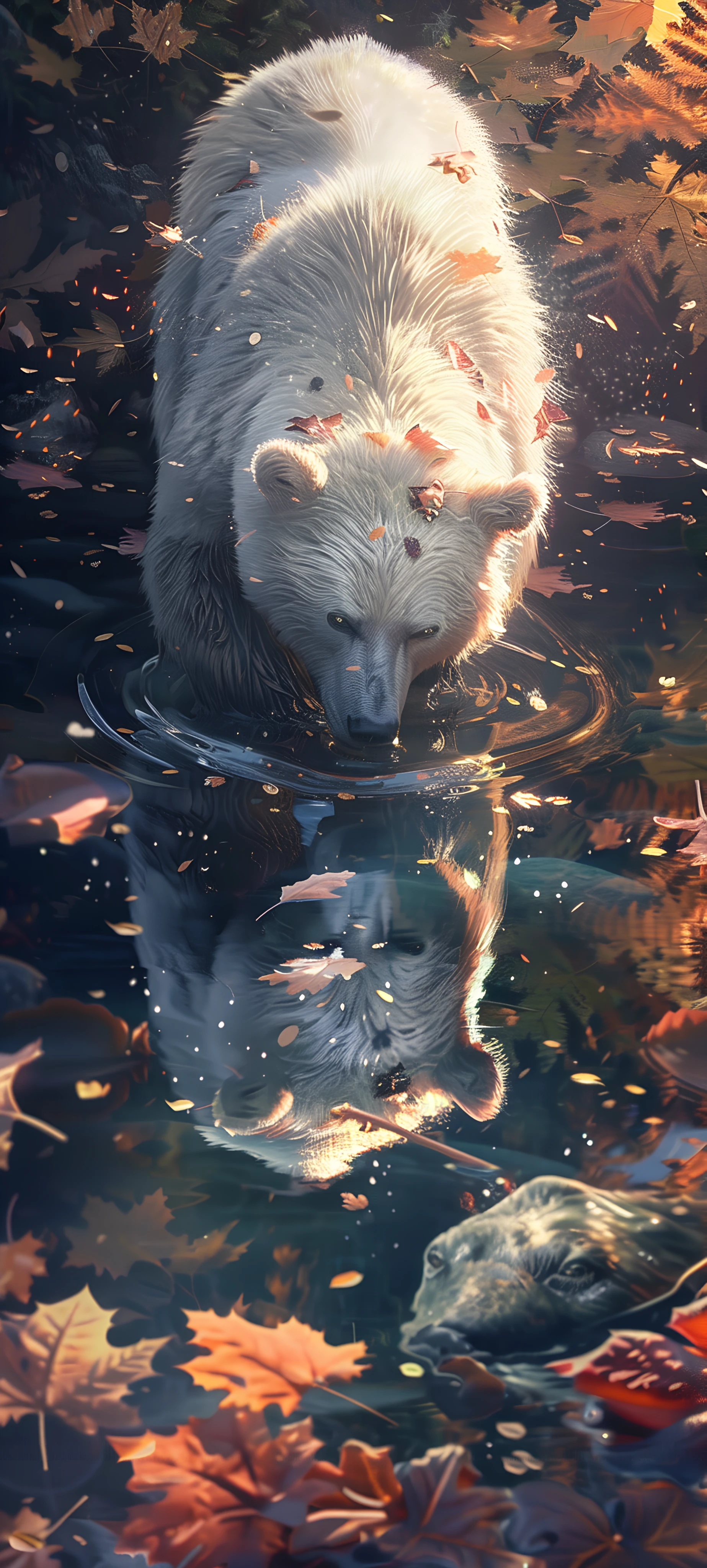 magical architecture wallpaper — animal, reflection, autumn leaves, leaf (free 4K phone download)