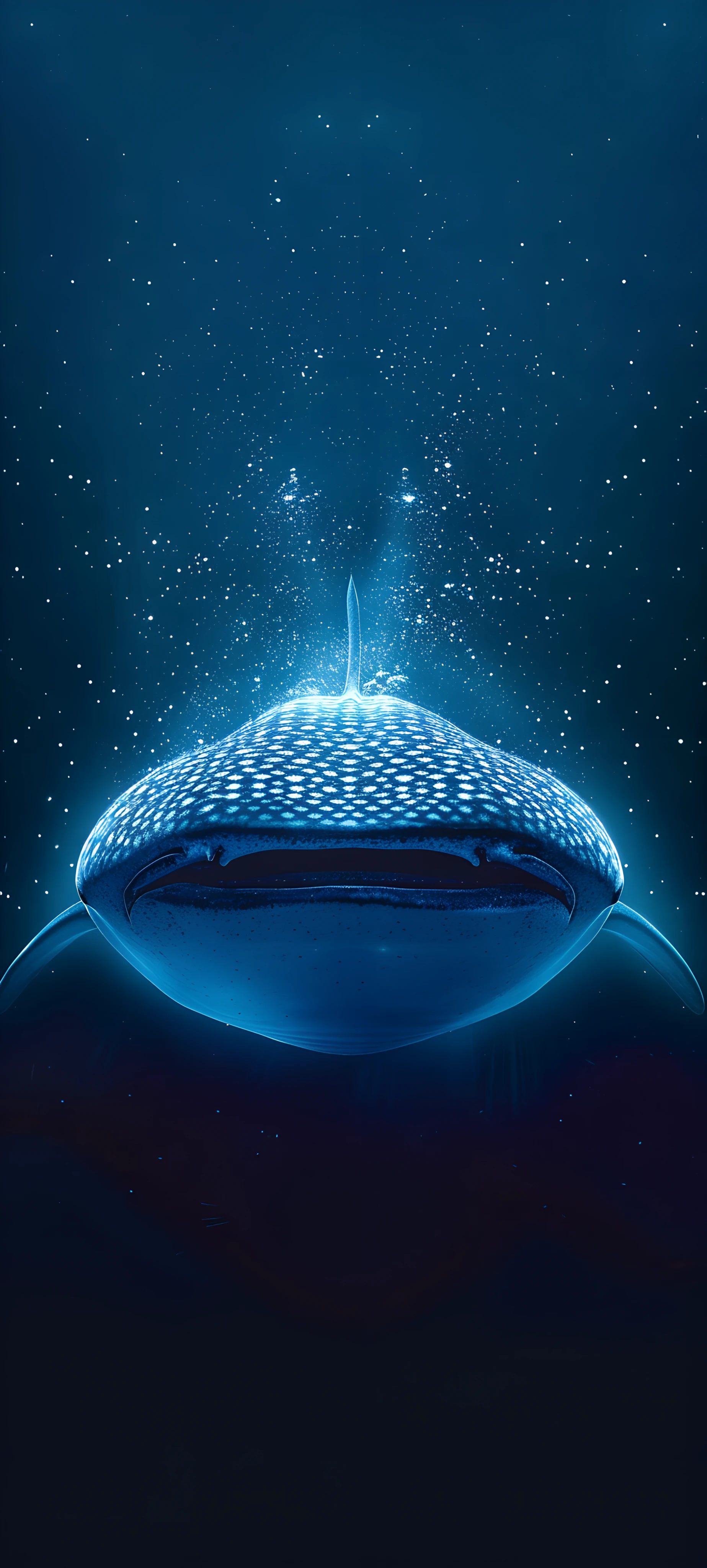futuristic architecture wallpaper — blue theme, fish, underwater, light particles (free 4K phone download)
