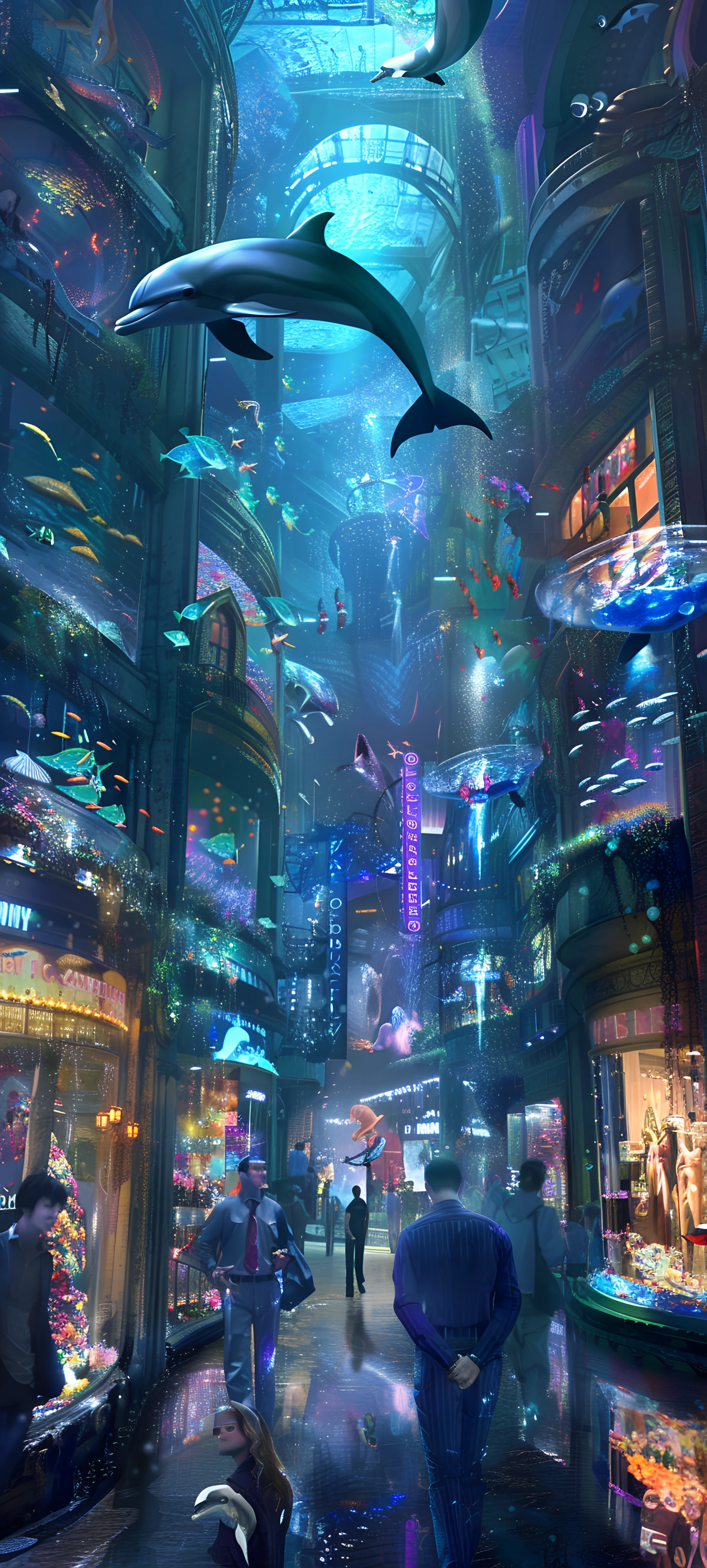 futuristic architecture wallpaper — fish, scenery, aquarium, city (free 4K phone download)