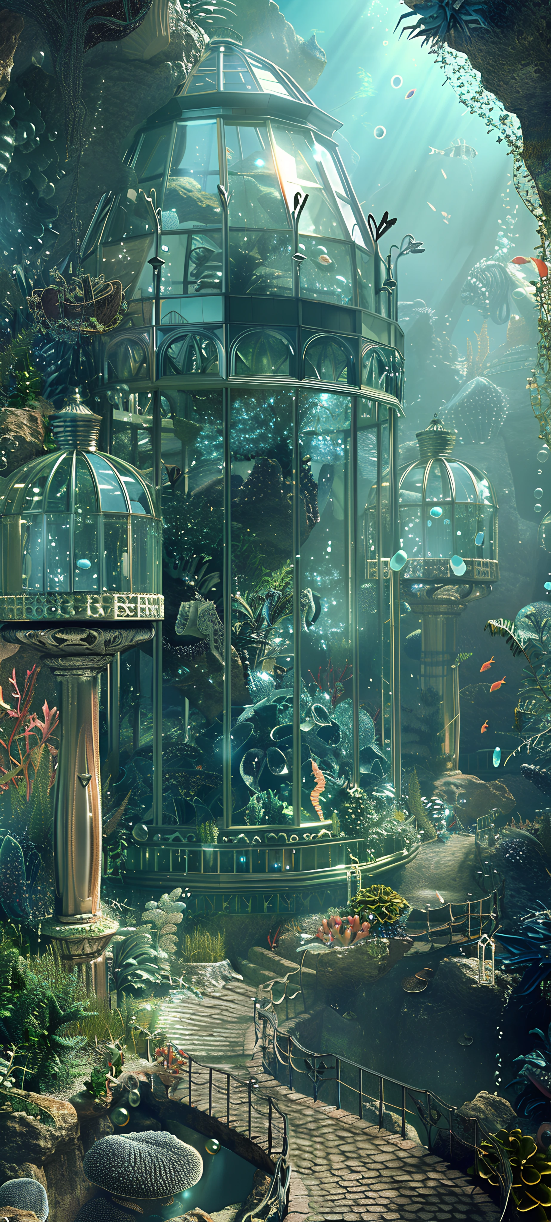 whimsical architecture wallpaper — scenery, fish, underwater, coral (free 4K phone download)