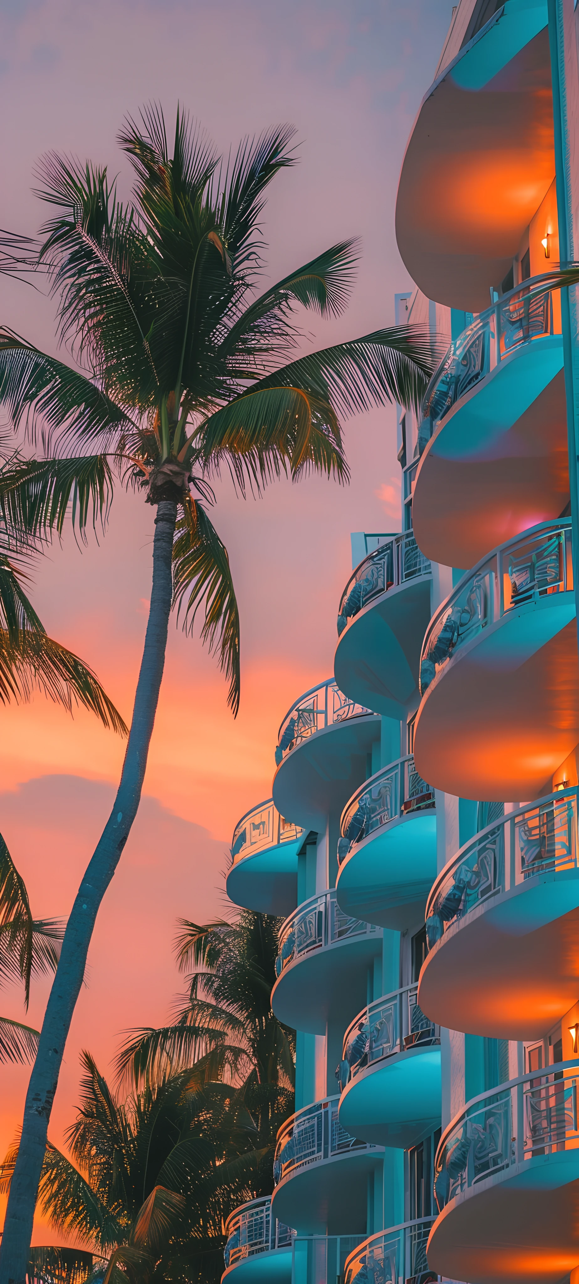 vaporwave architecture wallpaper — palm tree, tree, scenery, sky (free 4K phone download)