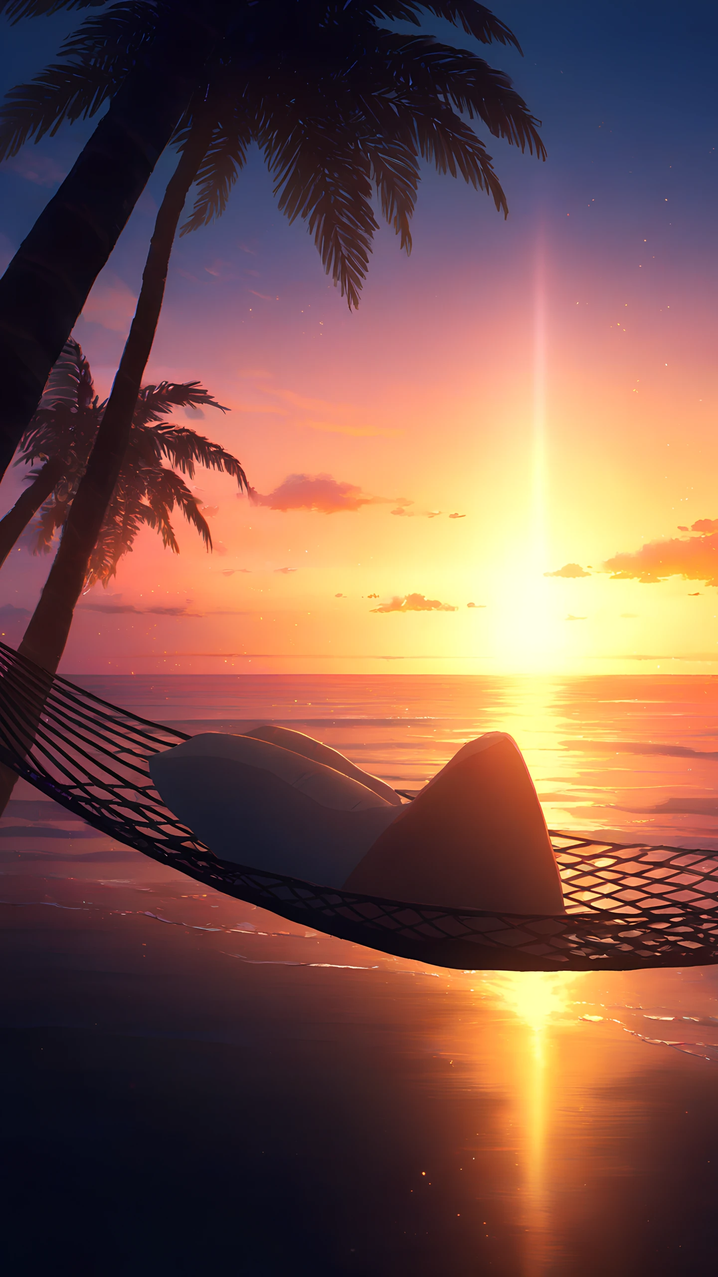 Anime Wallpaper Beach Hammock Sunset 1440×2560 anime wallpaper