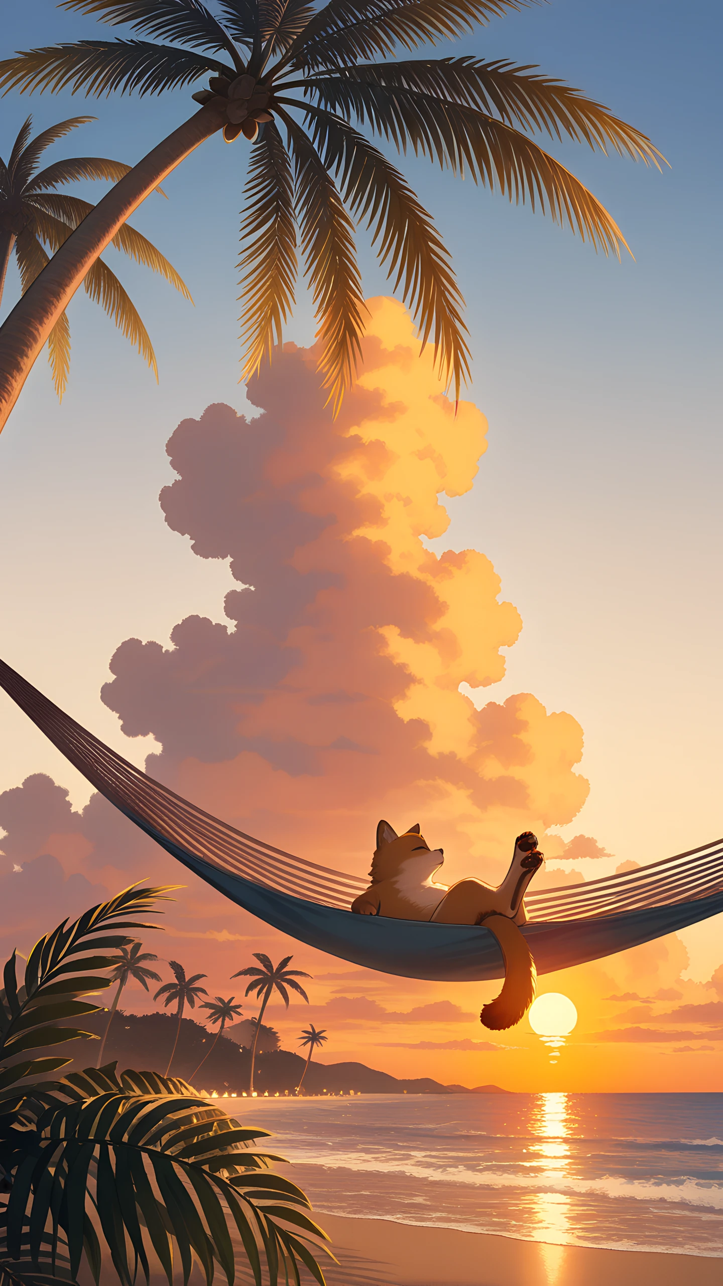 Anime Wallpaper Beach Hammock Sunset 1440×2560 anime wallpaper