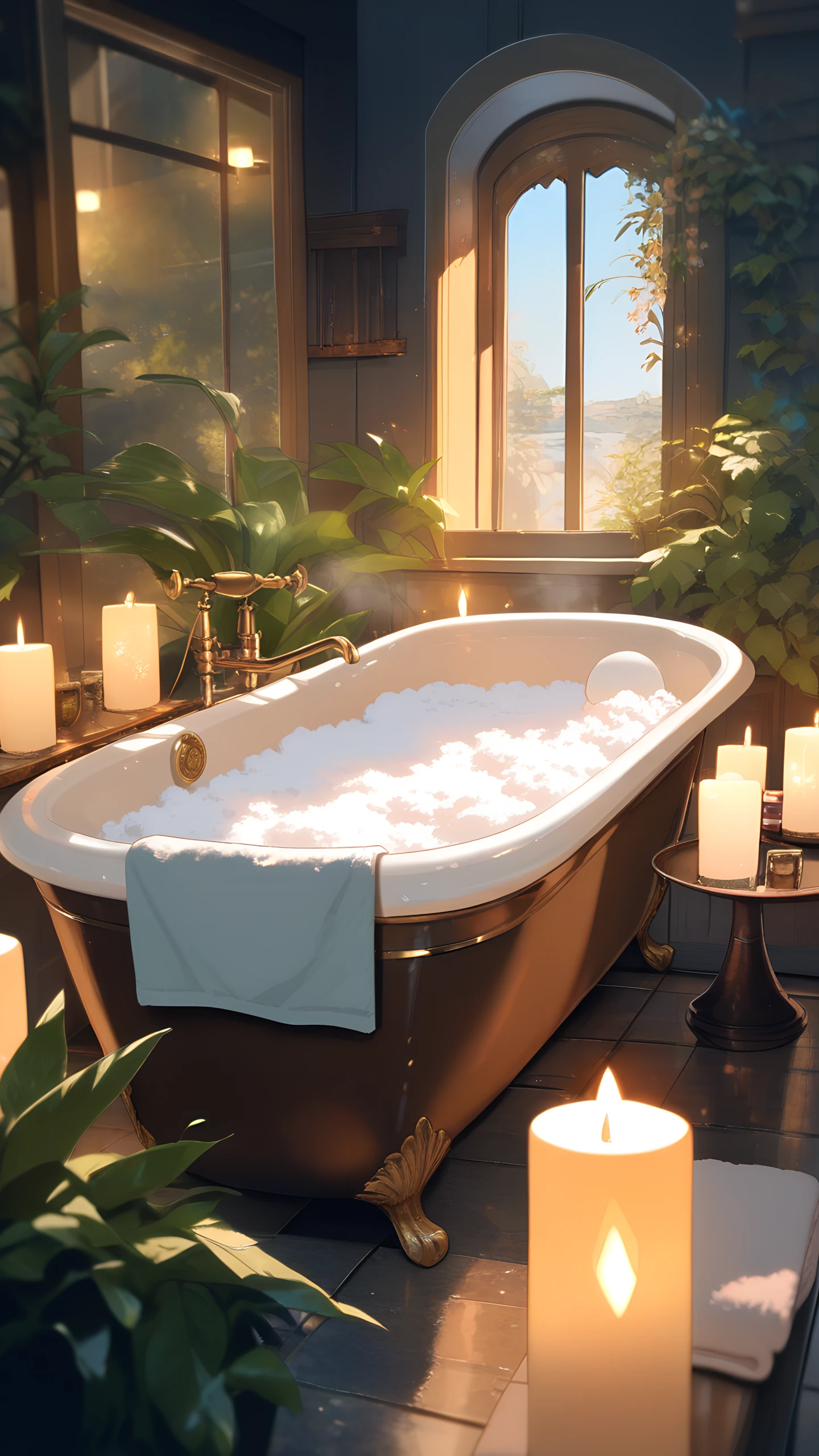 Anime Wallpaper Candlelit Bath 1440×2560 anime wallpaper
