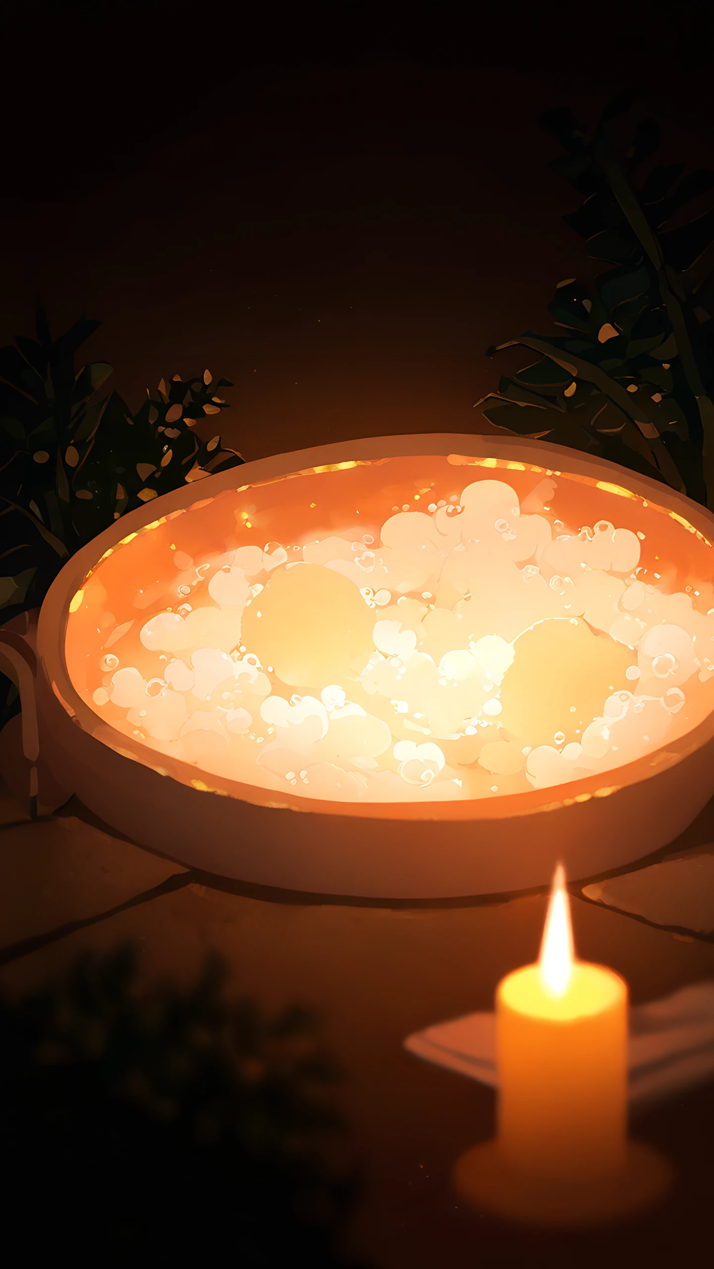Anime Wallpaper Candlelit Bath 1440×2560 anime wallpaper