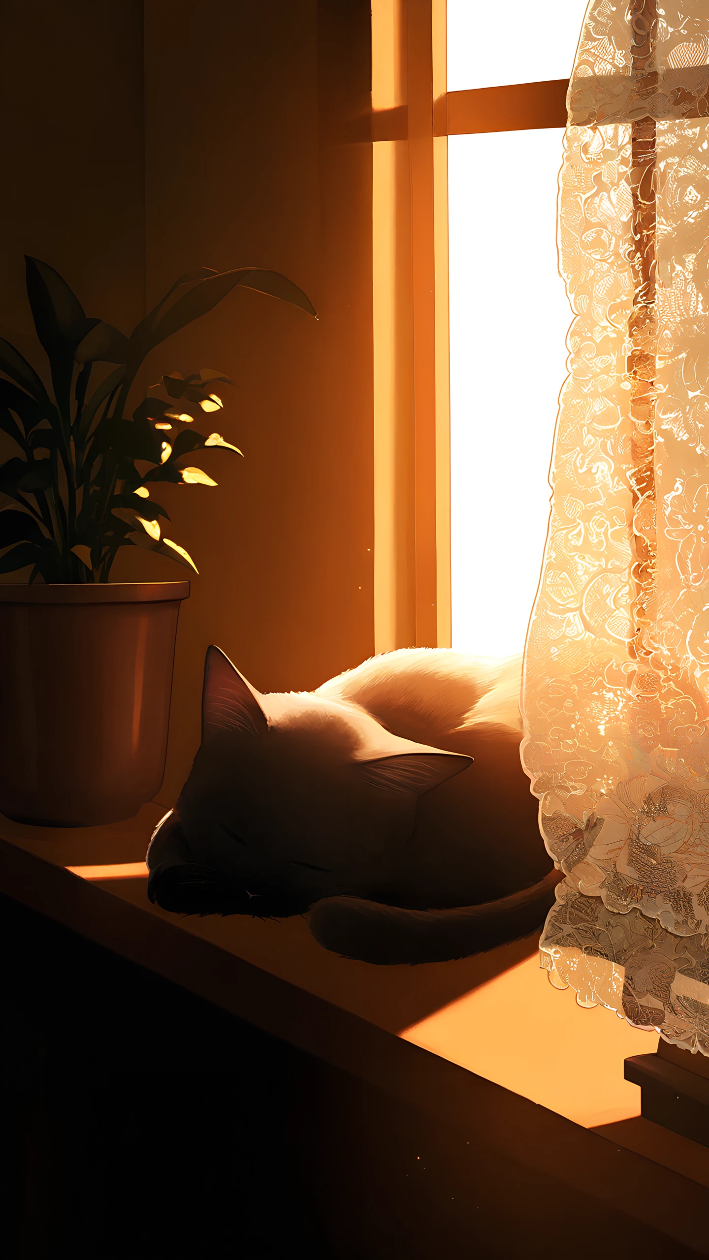 Anime Wallpaper Cat Sunny Windowsill 1440×2560 anime wallpaper