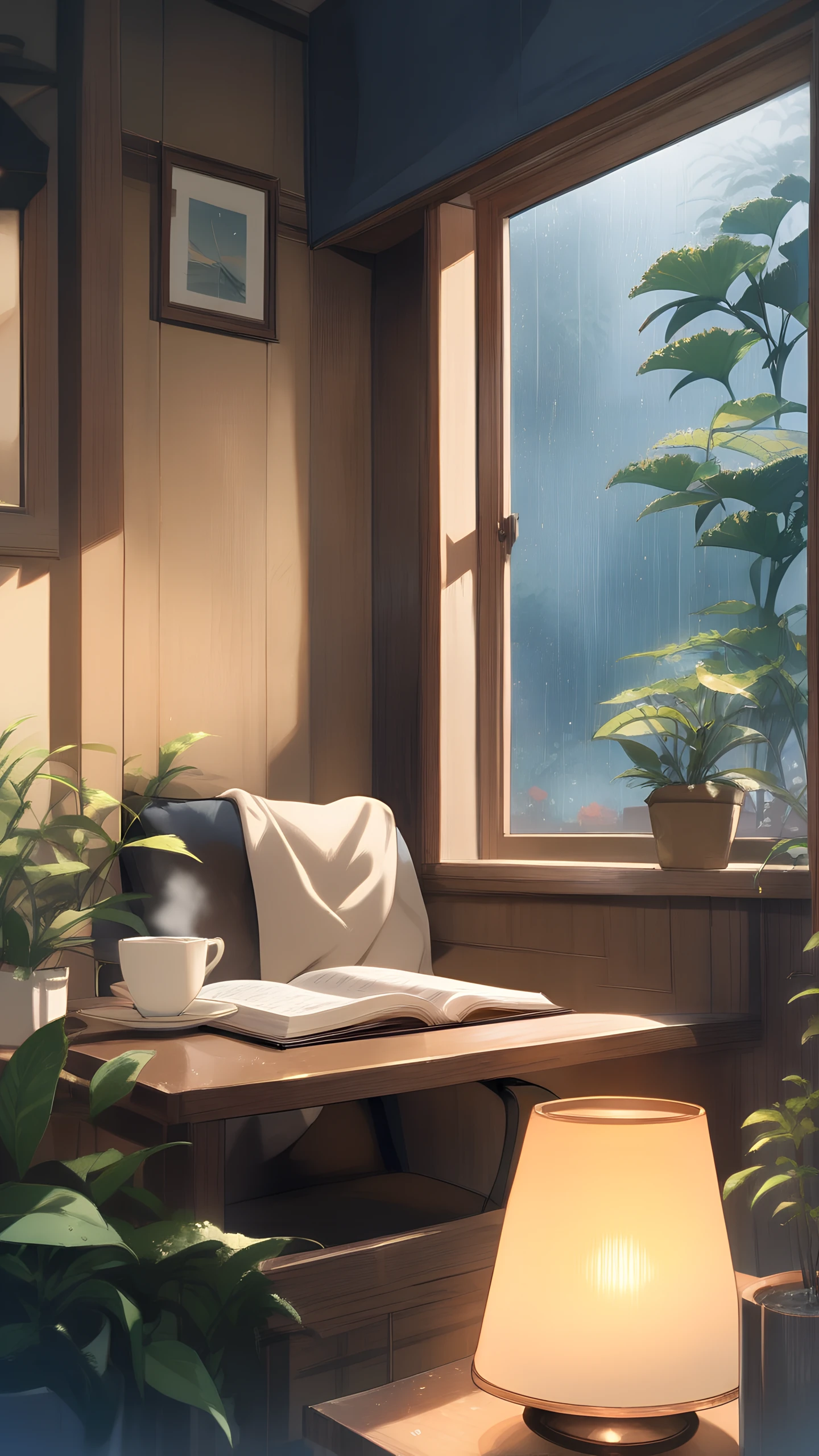 Anime Wallpaper Rainy Cafe Study 1440×2560 anime wallpaper