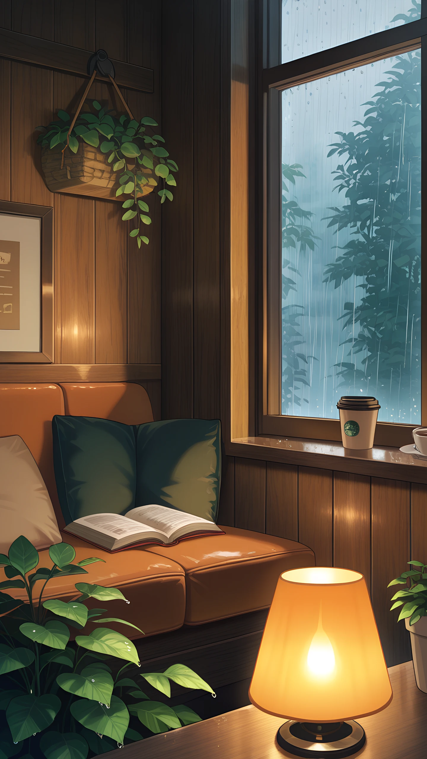 Anime Wallpaper Rainy Cafe Study 1440×2560 anime wallpaper