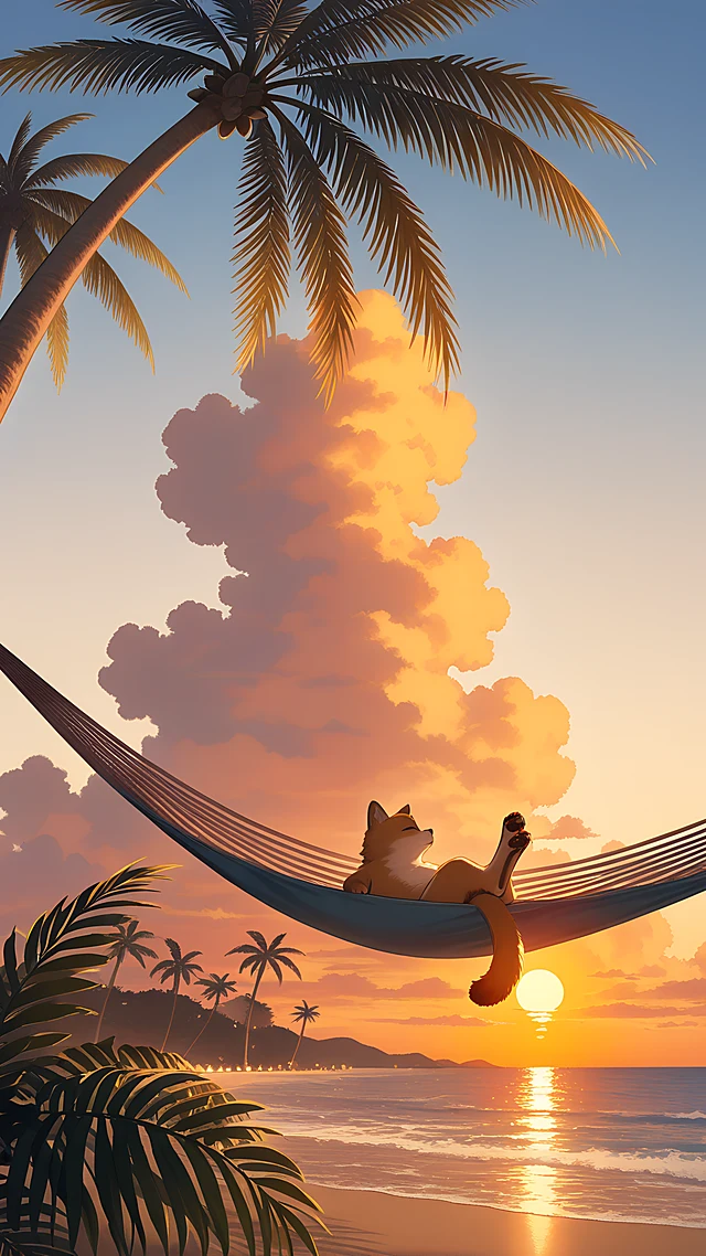 anime wallpaper beach hammock sunset — 1440×2560