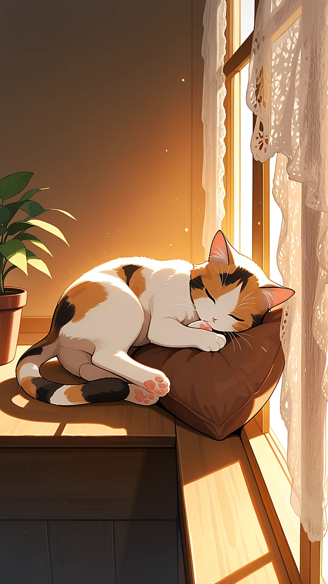 anime wallpaper cat sunny windowsill — 1440×2560