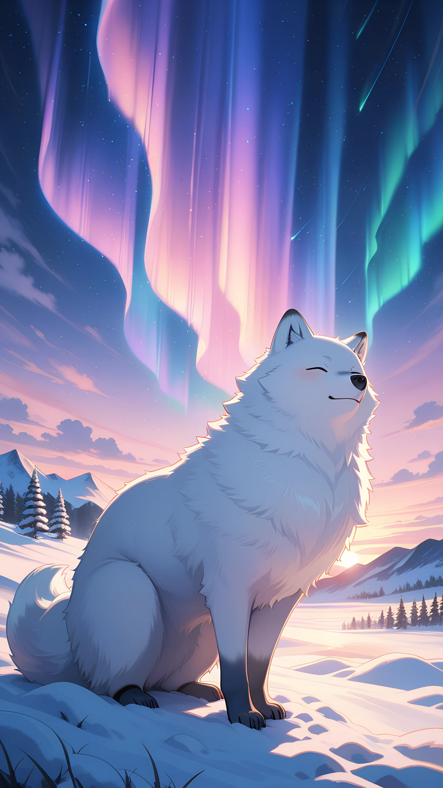 Anime Wallpaper Arctic Fox Aurora 1440×2560 anime wallpaper
