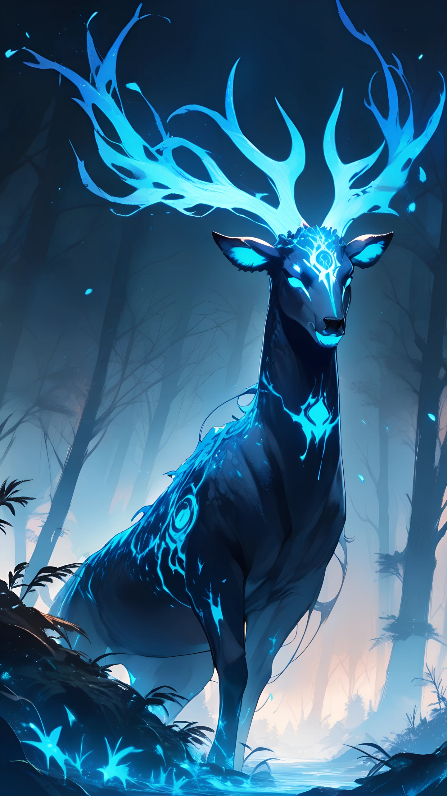 Anime Wallpaper Glowing Forest Deer 1440×2560 anime wallpaper