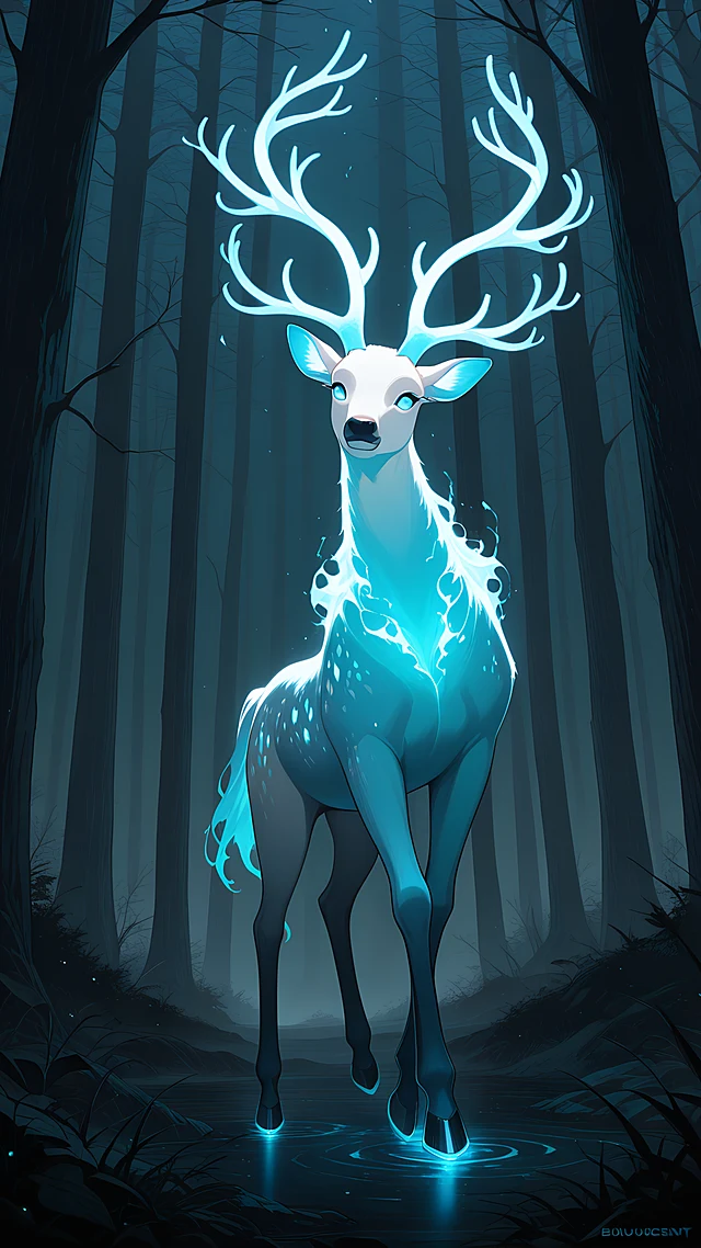 anime wallpaper glowing forest deer — 1440×2560