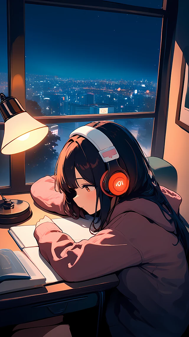 lofi anime wallpaper study girl — 1440×2560