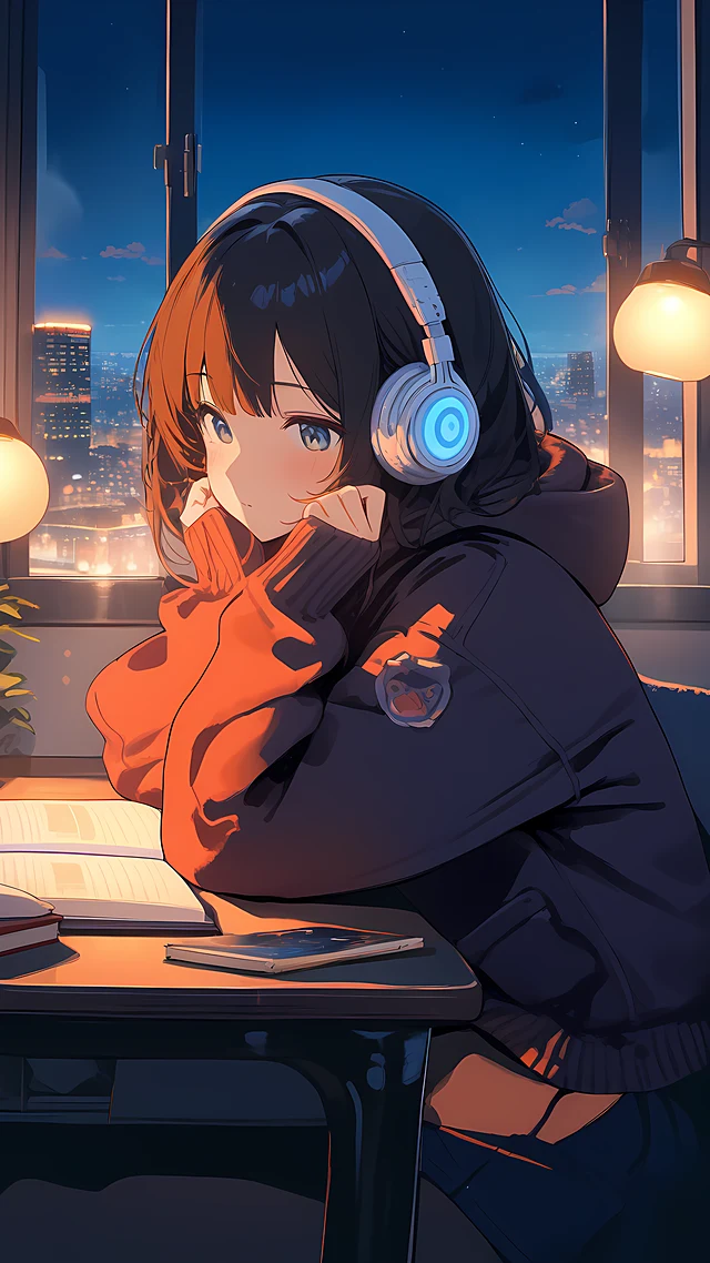 lofi anime wallpaper study girl — 1440×2560