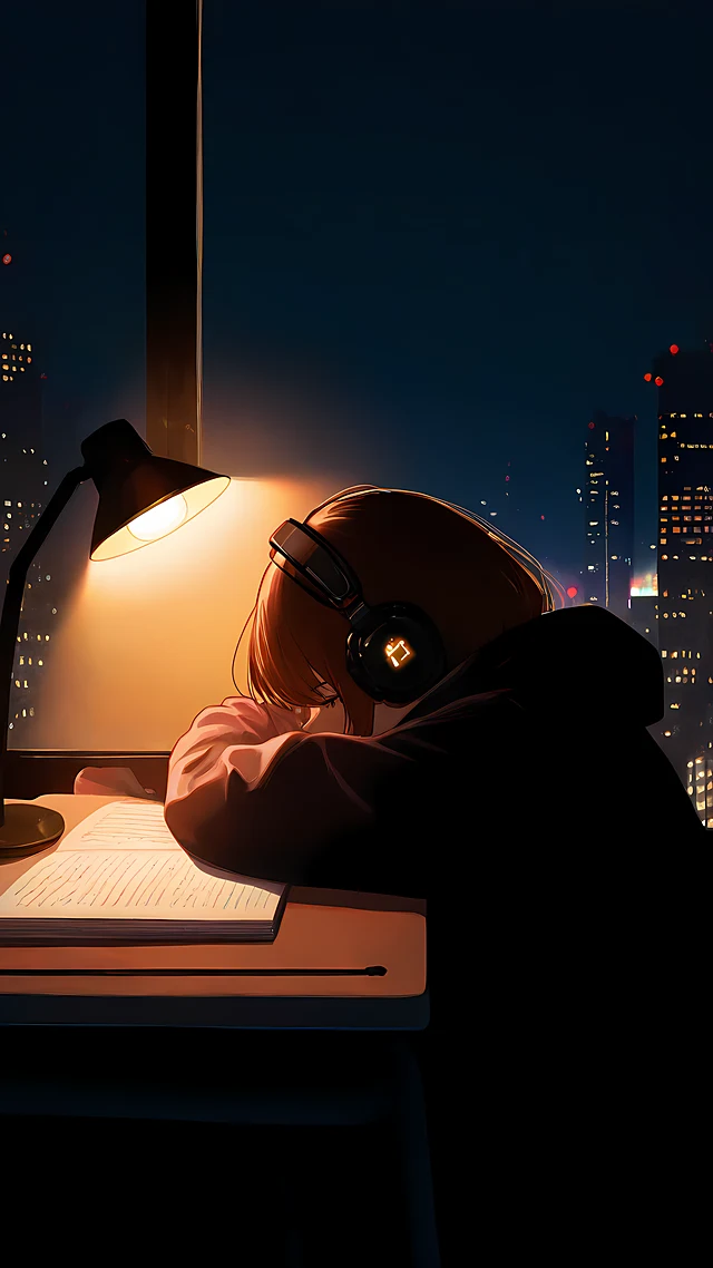 lofi anime wallpaper study girl — 1440×2560