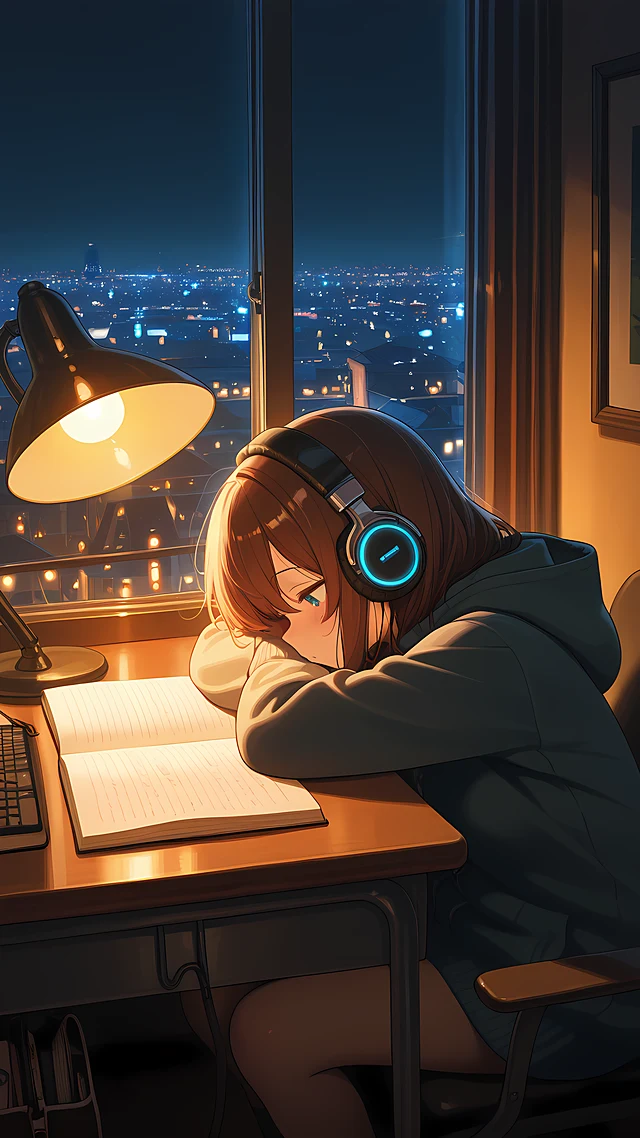 lofi anime wallpaper study girl — 1440×2560