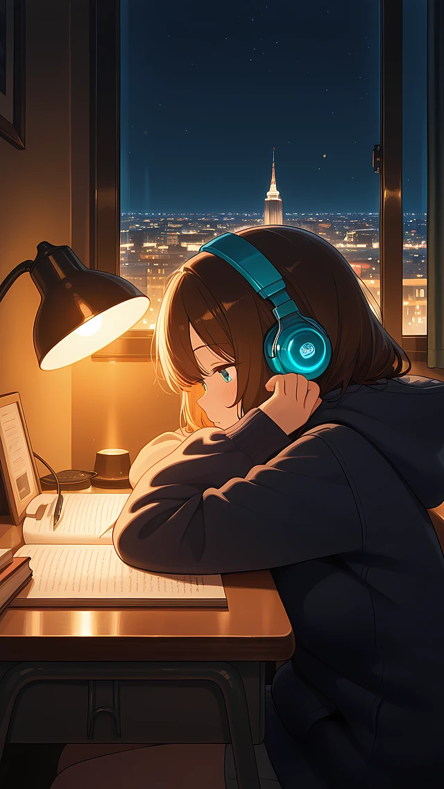 lofi anime wallpaper study girl — 1440×2560