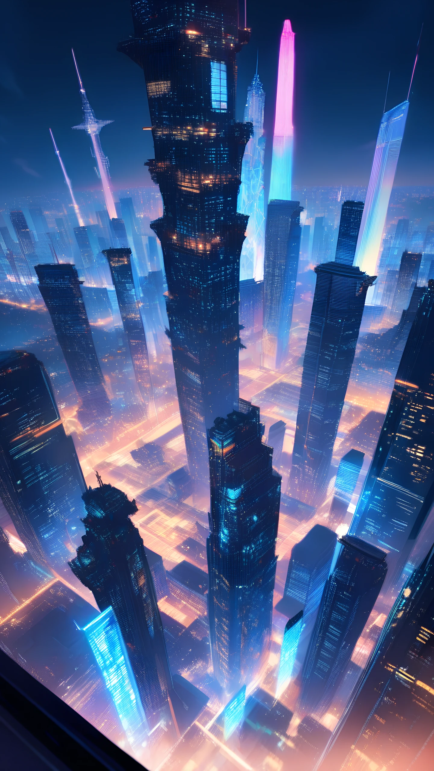 Anime Wallpaper Hologram Skyline 1440×2560 anime wallpaper