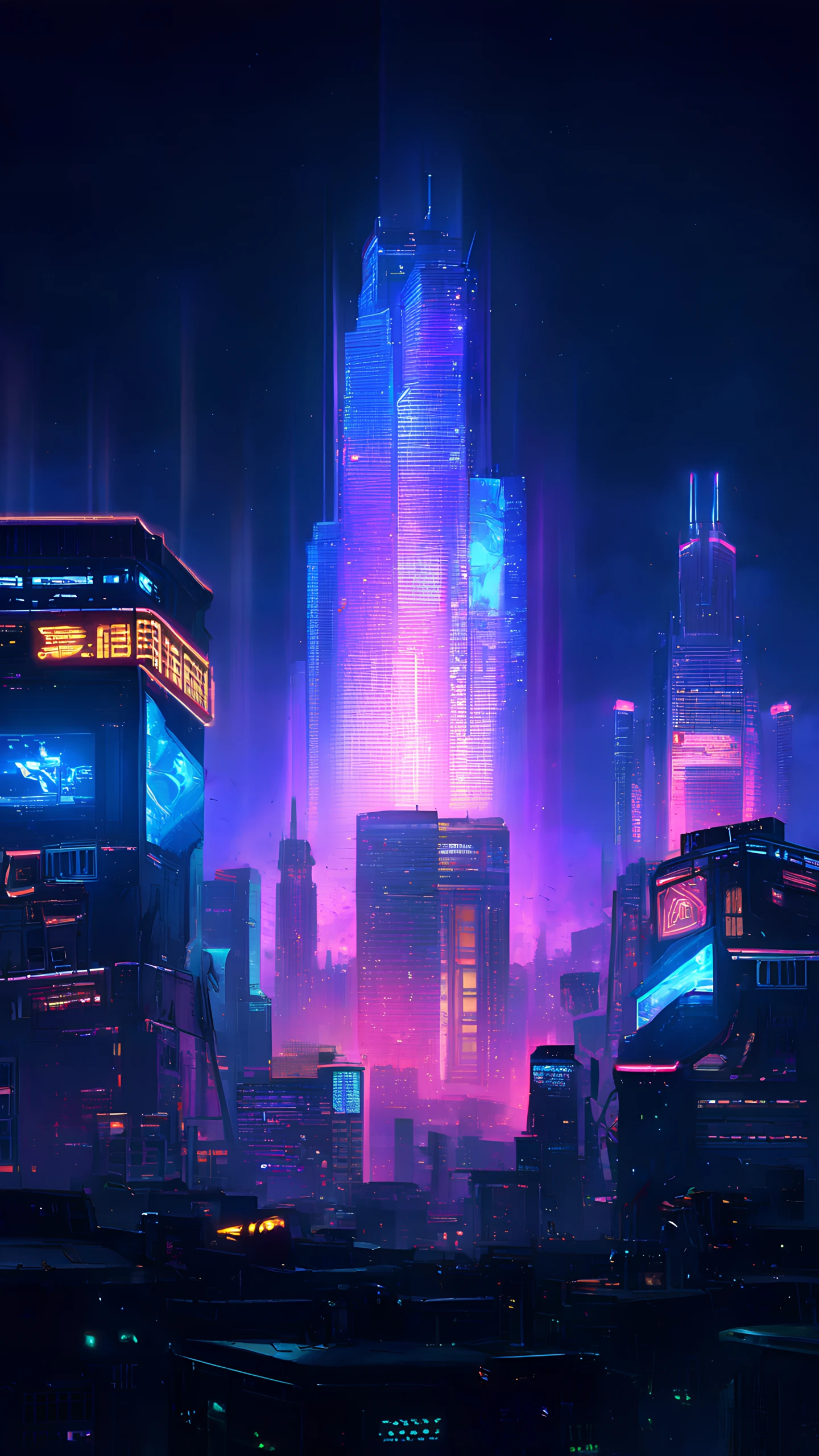 Anime Wallpaper Hologram Skyline 1440×2560 anime wallpaper