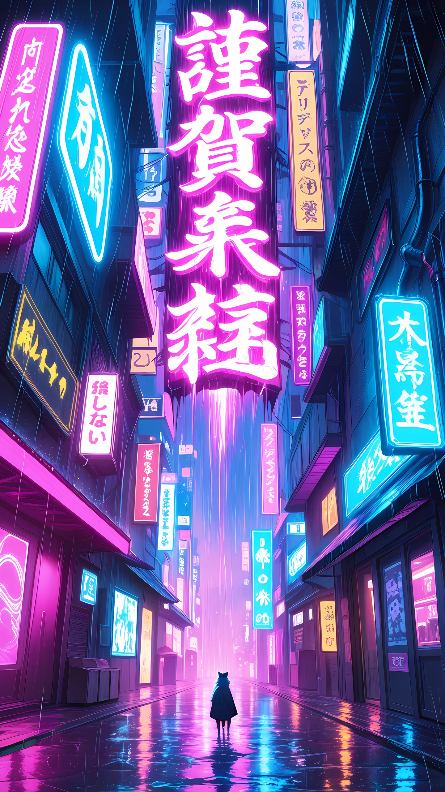 Anime Wallpaper Neon Billboard Alley 1440×2560 anime wallpaper