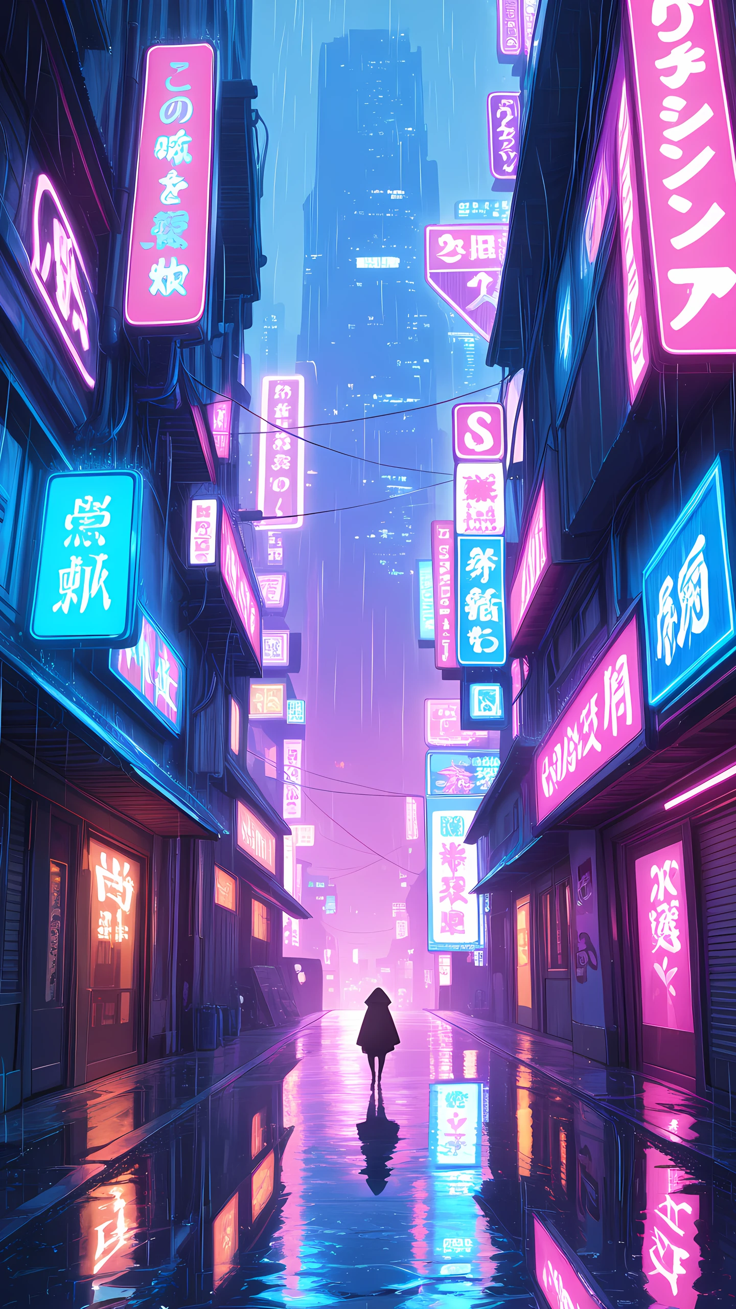 Anime Wallpaper Neon Billboard Alley 1440×2560 anime wallpaper