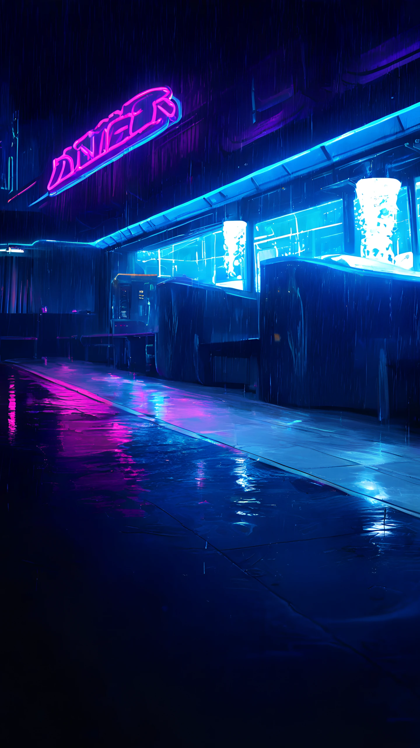 Anime Wallpaper Neon Diner Night 1440×2560 anime wallpaper