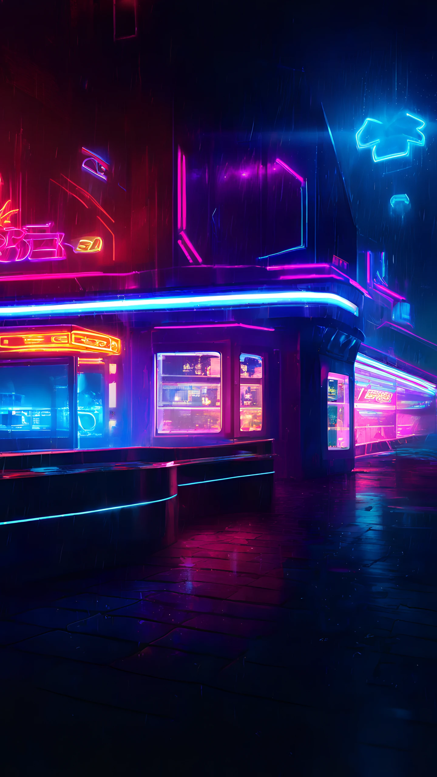 Anime Wallpaper Neon Diner Night 1440×2560 anime wallpaper