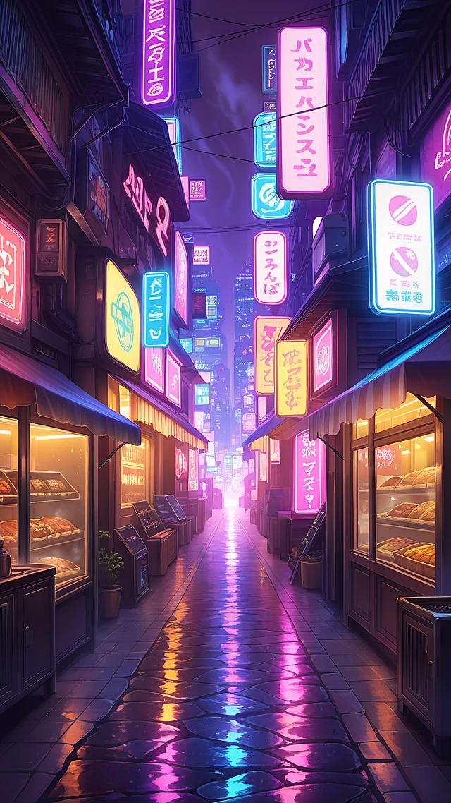 anime wallpaper cyberpunk market — 1440×2560