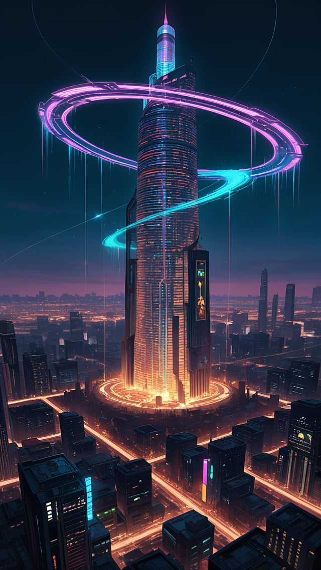 anime wallpaper hologram skyline — 1440×2560