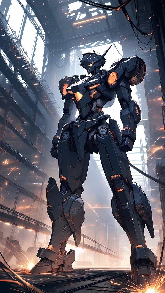 anime wallpaper mech hangar — 1440×2560