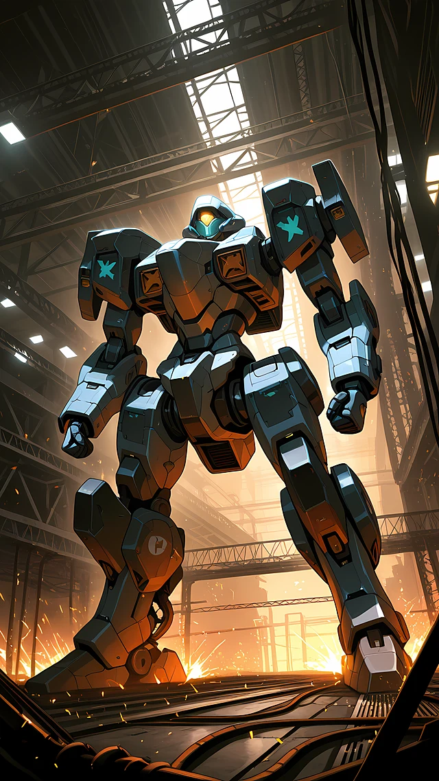 anime wallpaper mech hangar — 1440×2560