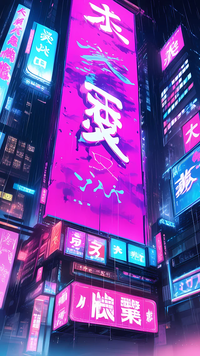 anime wallpaper neon billboard alley — 1440×2560