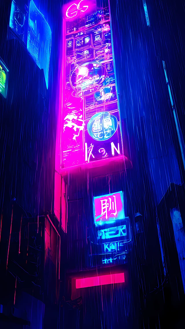 anime wallpaper neon billboard alley — 1440×2560