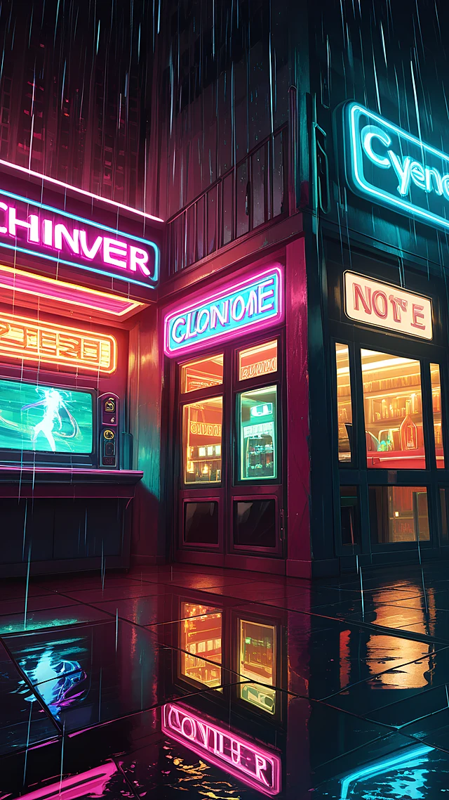 anime wallpaper neon diner night — 1440×2560