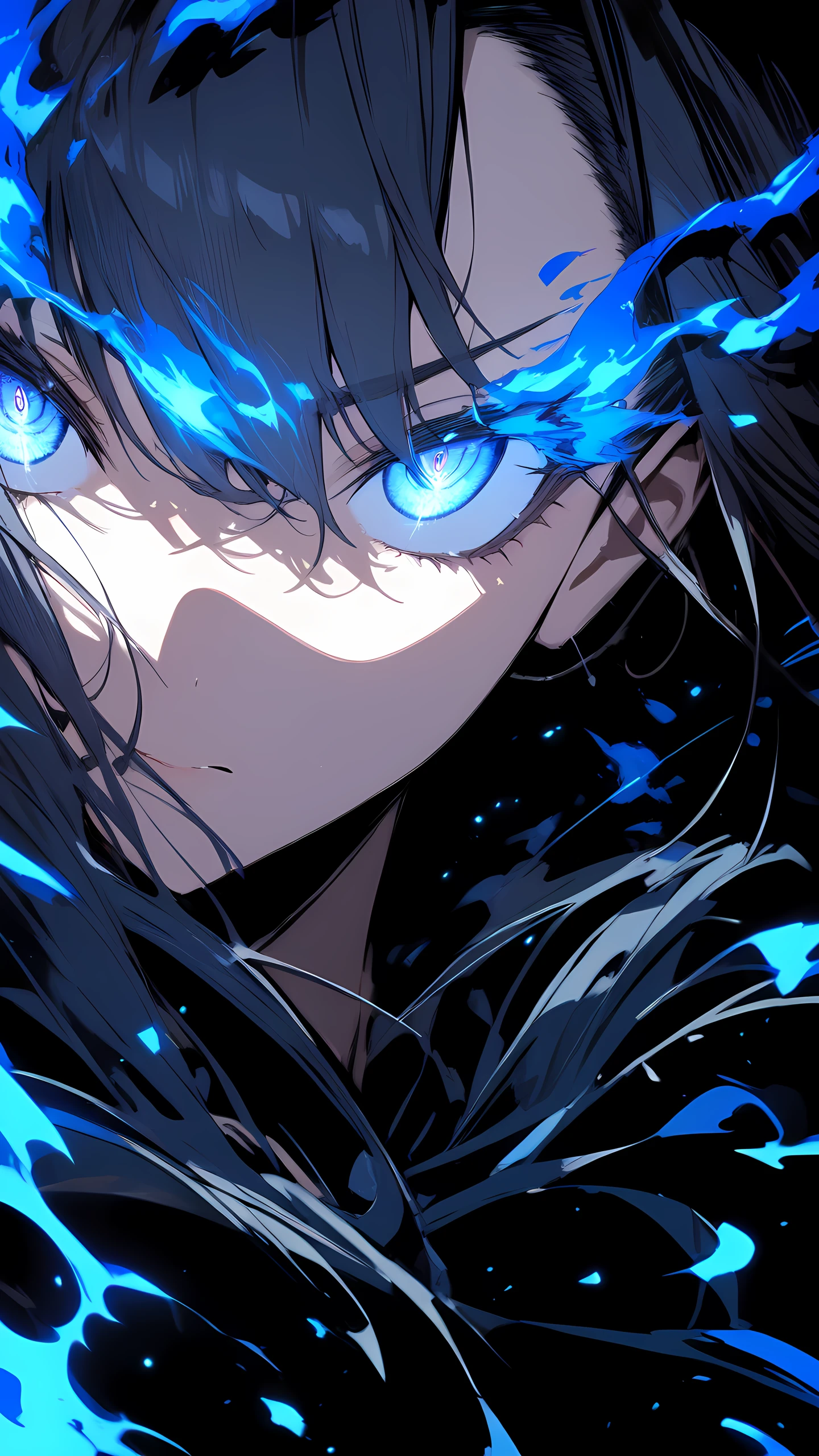 Dark Anime Wallpaper Blue Flame 1440×2560 anime wallpaper